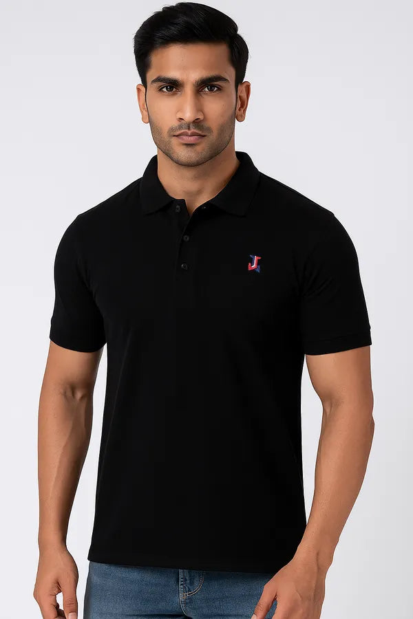 Black Half Sleeve Pure Cotton Fabric Polo T-Shirt | For Men