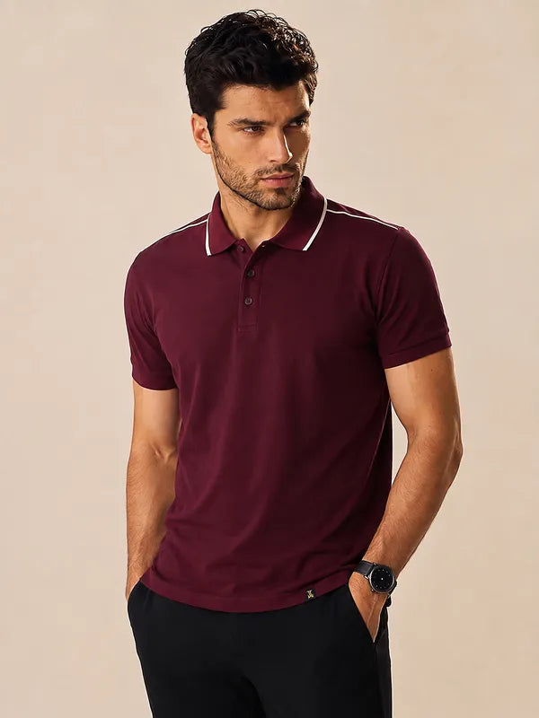 Men Half Sleeve Wine Polo T-Shirt Price