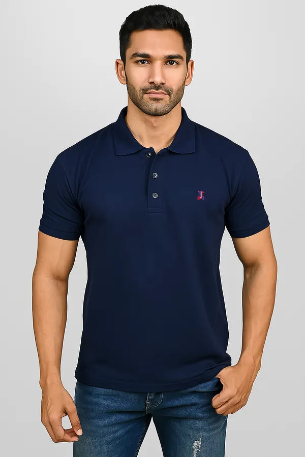 Navy Blue Half Sleeve Pure Cotton Fabric Polo T-Shirt | For Men