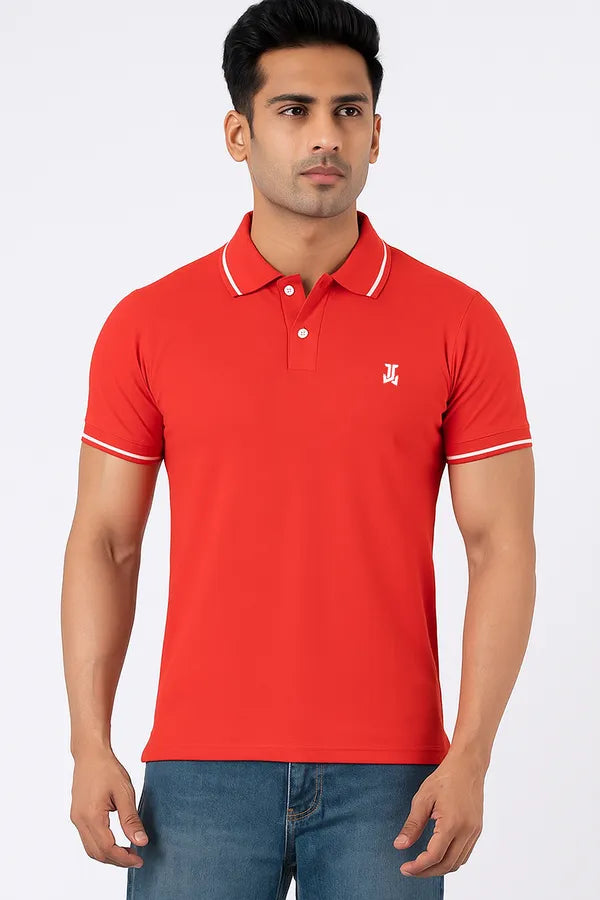 Red Half Sleeve Poly Cotton Fabric Polo T-Shirt | For Men