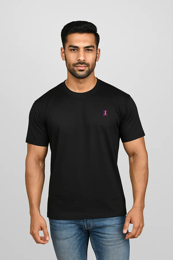 Black Pure Cotton Round Neck T-Shirt